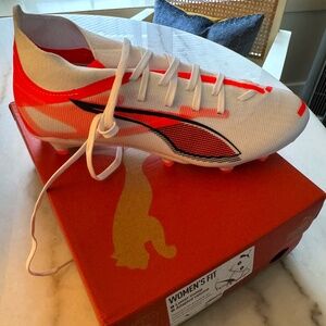 PUMA Women's Ultra 5 Match + Firm, Artificial Ground Soccer Cleats, White-Black-